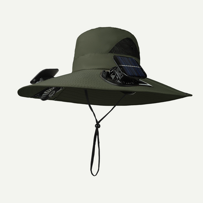 Outdoor Wide Brim Sun Hat With Solar Fan