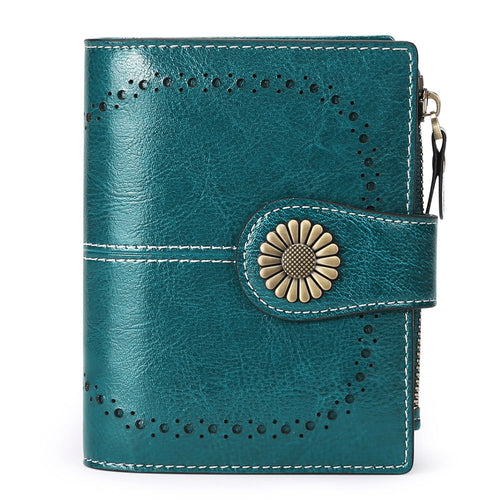 Small Women’s Leather Bifold Wallet with RFID & Zipper Coin Pocket