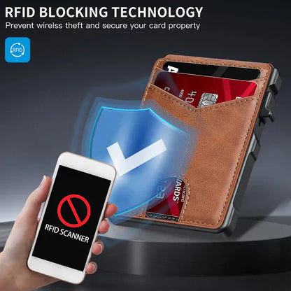 Men's Business Wallet Credit Card Holder Pop Up Smart RFlD Blocking Slim Leather