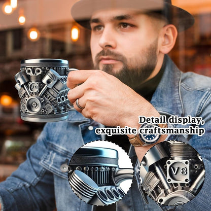 V6/V8 3D Engine Stainless Steel Mug — Rev Up Your Morning