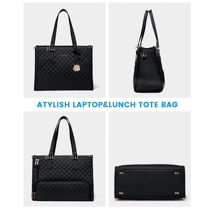 Lunch Tote Bag for Women – Quilted Laptop Handbag with Insulated Lunch Compartment
