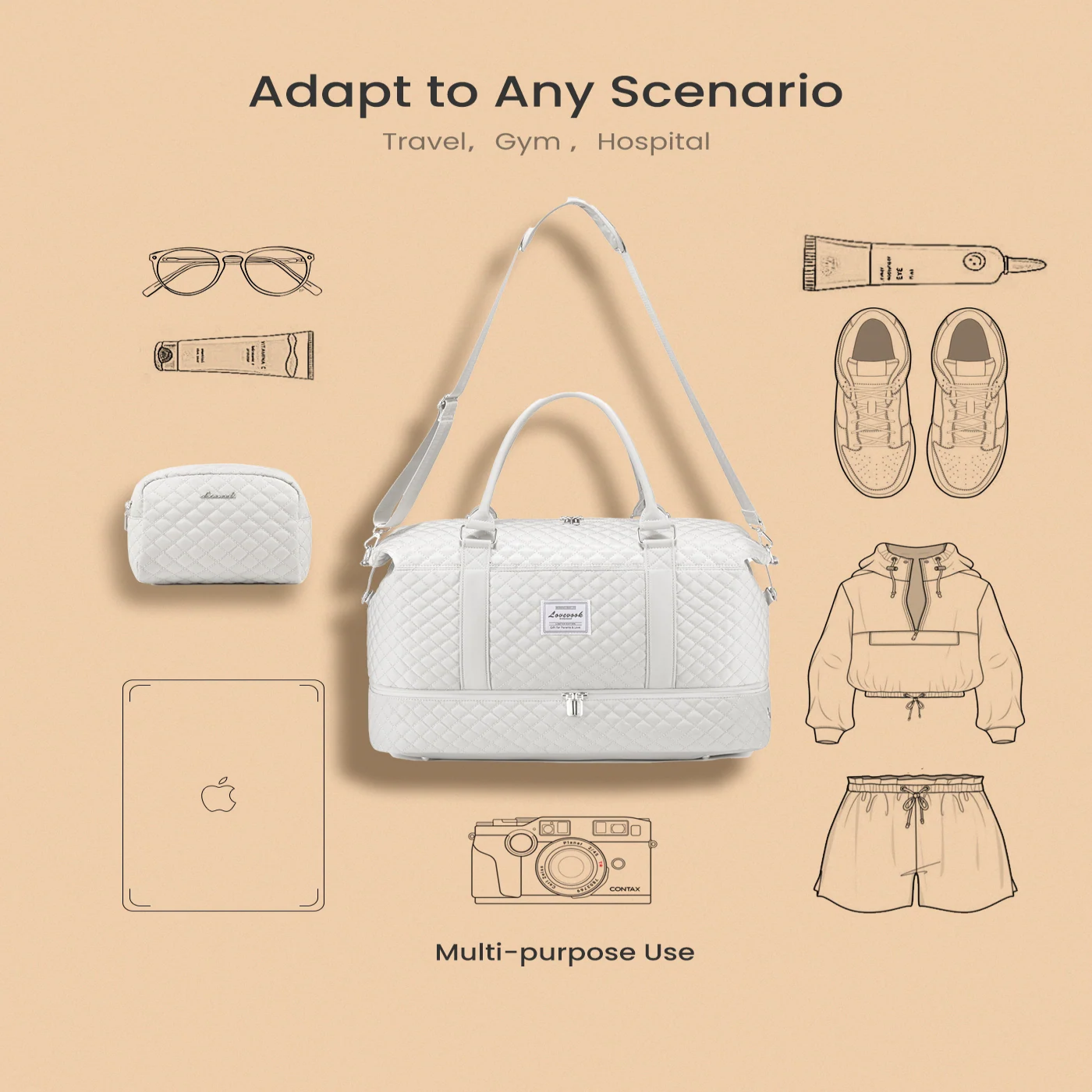 2Pcs Aril Travel Duffel Bag – Shoe Compartment + Toiletry Organizer